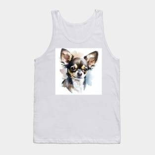 Black White and Brown Multi Colored Chihuahua Watercolor Portrait Tank Top